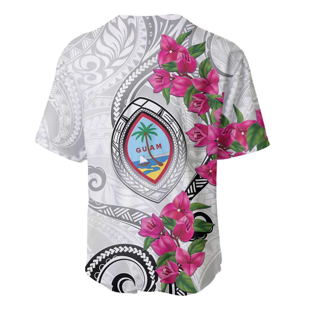 Guam Chamorro Baseball Jersey Curves Polynesian Tattoo Mix Bougainvillea LT05 - Polynesian Pride