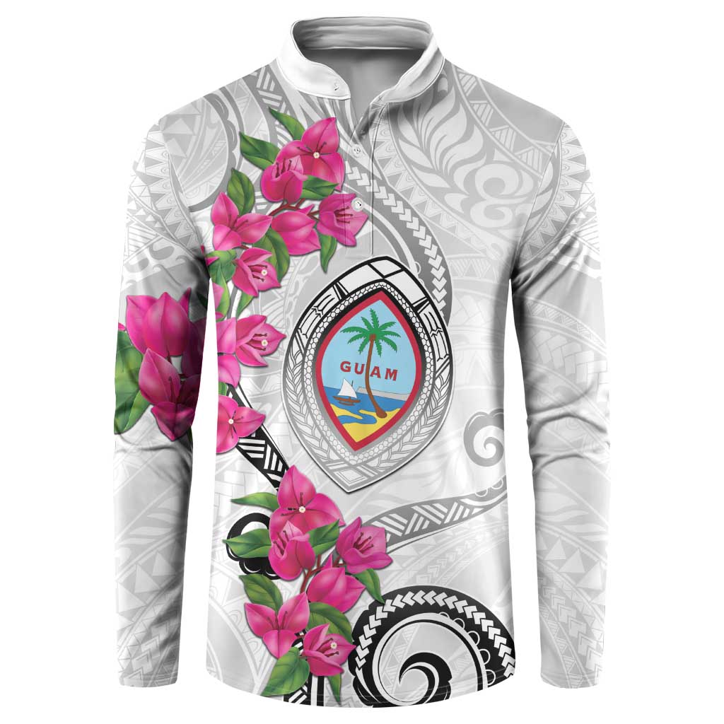 Guam Chamorro Button Sweatshirt Curves Polynesian Tattoo Mix Bougainvillea LT05 White - Polynesian Pride