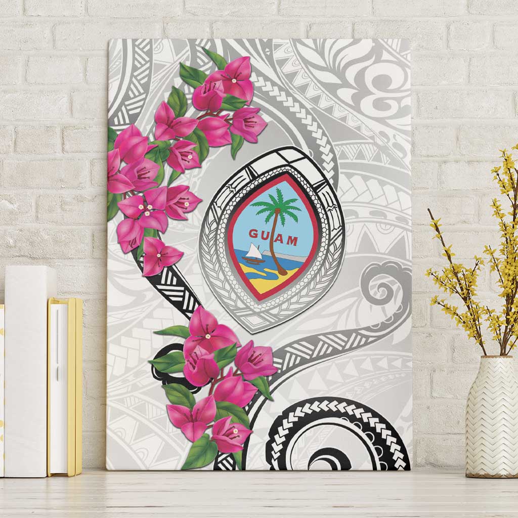Guam Chamorro Canvas Wall Art Curves Polynesian Tattoo Mix Bougainvillea LT05 Without Frame White - Polynesian Pride