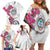 Guam Chamorro Family Matching Off Shoulder Short Dress and Hawaiian Shirt Curves Polynesian Tattoo Mix Bougainvillea