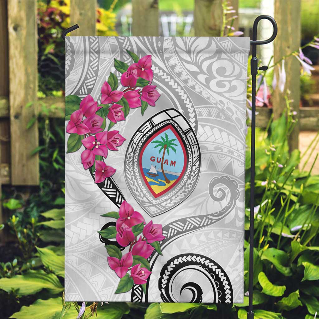 Guam Chamorro Garden Flag Curves Polynesian Tattoo Mix Bougainvillea LT05 Garden Flag White - Polynesian Pride