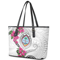 Guam Chamorro Leather Tote Bag Curves Polynesian Tattoo Mix Bougainvillea LT05 - Polynesian Pride