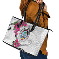 Guam Chamorro Leather Tote Bag Curves Polynesian Tattoo Mix Bougainvillea LT05 - Polynesian Pride