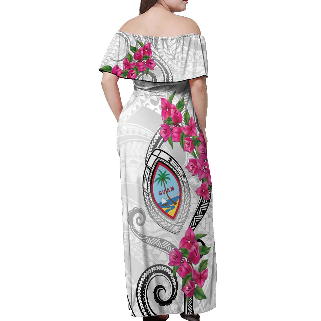 Guam Chamorro Off Shoulder Maxi Dress Curves Polynesian Tattoo Mix Bougainvillea LT05 - Polynesian Pride