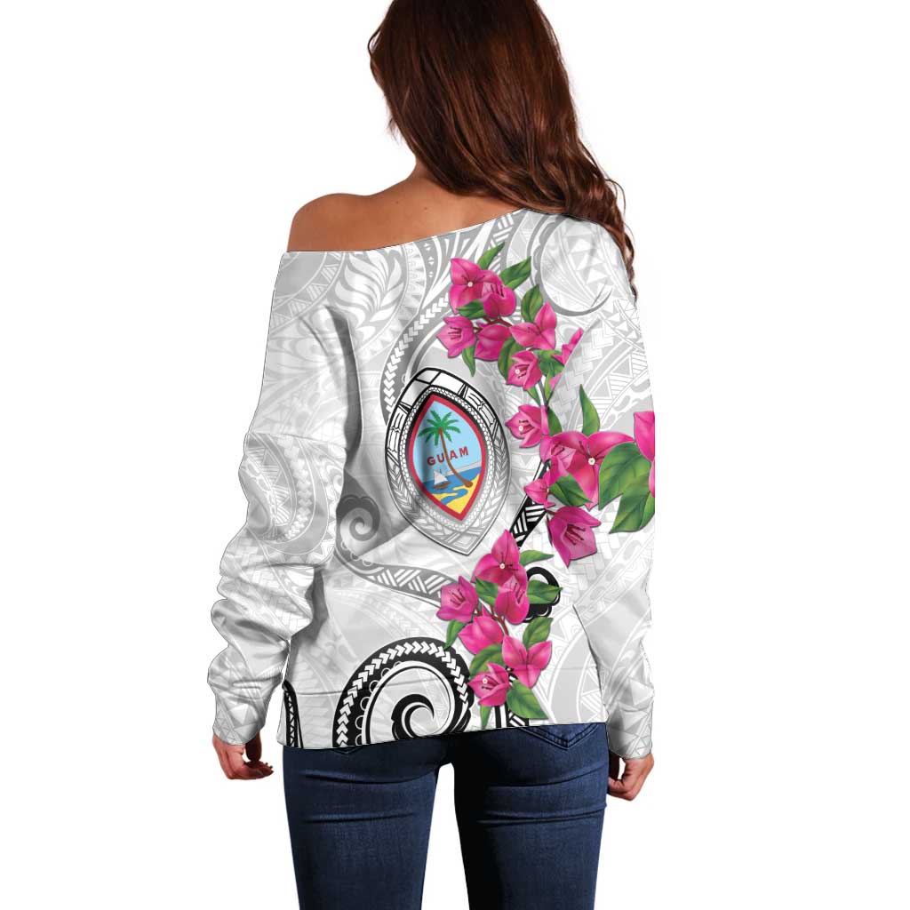 Guam Chamorro Off Shoulder Sweater Curves Polynesian Tattoo Mix Bougainvillea LT05 - Polynesian Pride