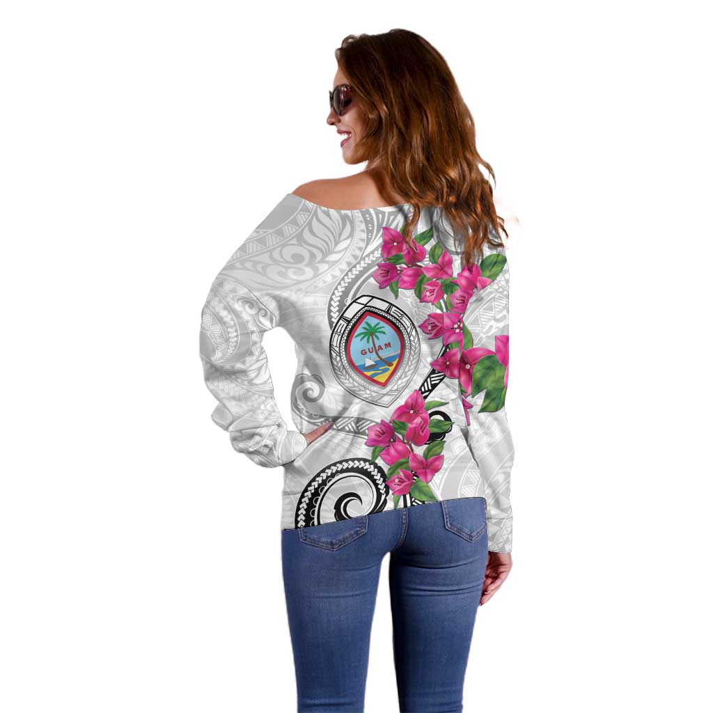 Guam Chamorro Off Shoulder Sweater Curves Polynesian Tattoo Mix Bougainvillea LT05 - Polynesian Pride