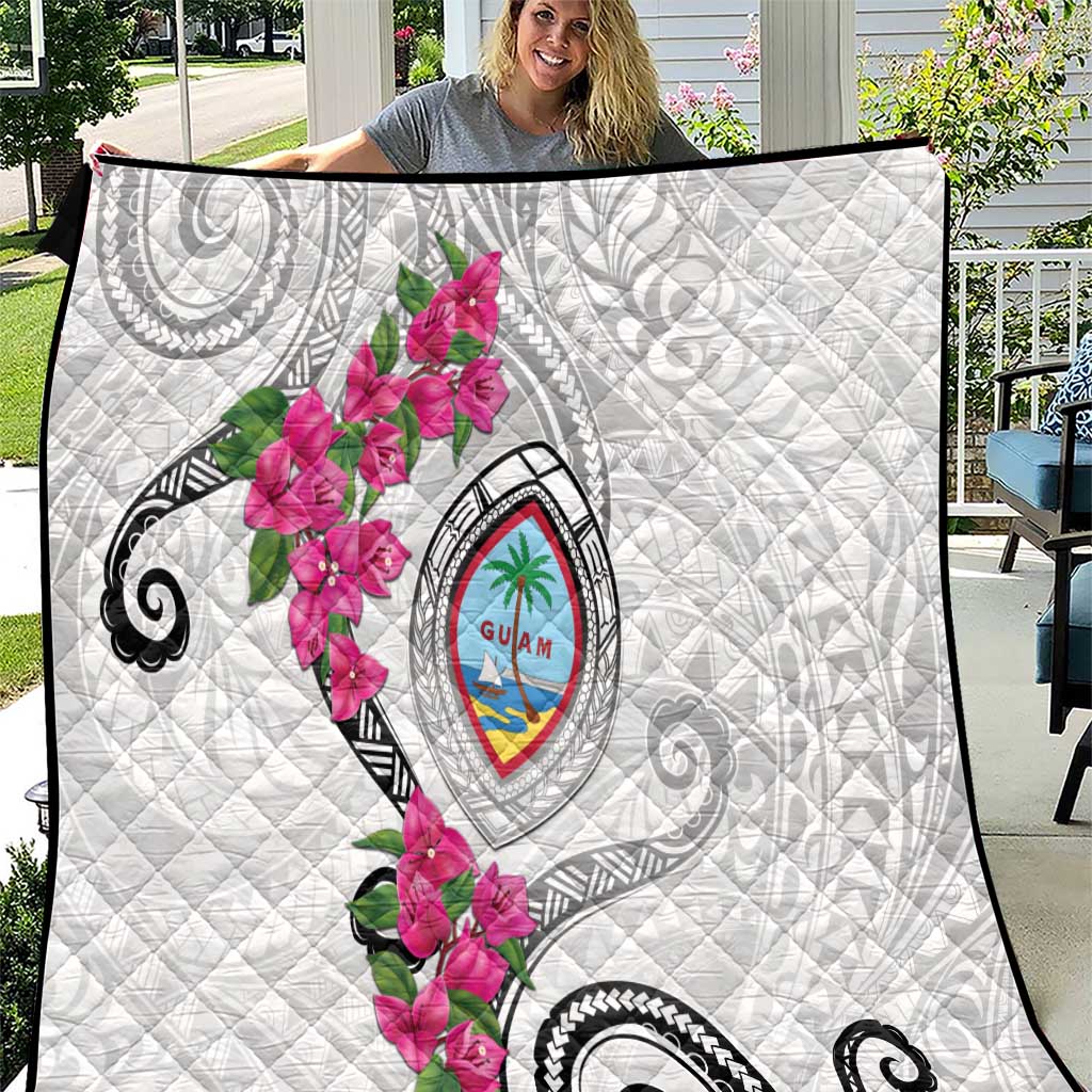 Guam Chamorro Quilt Curves Polynesian Tattoo Mix Bougainvillea LT05 White - Polynesian Pride