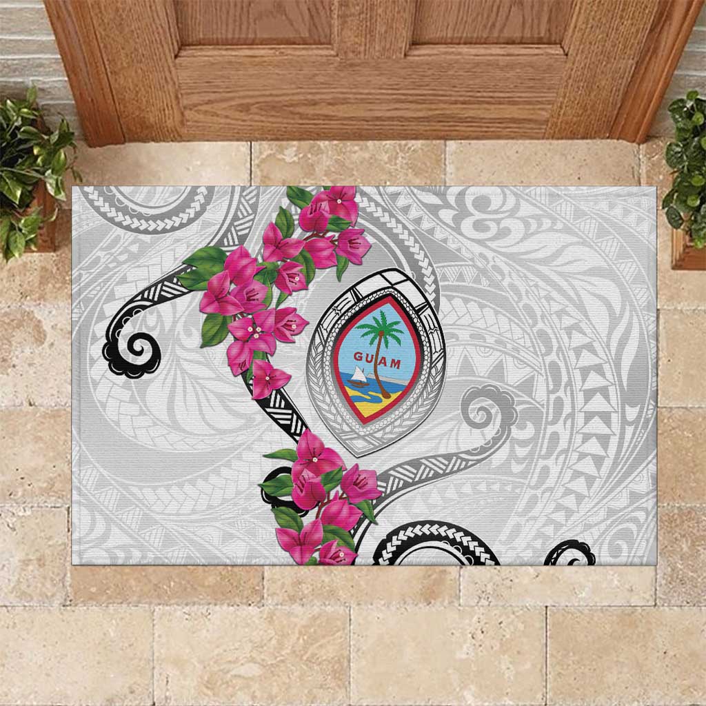 Guam Chamorro Rubber Doormat Curves Polynesian Tattoo Mix Bougainvillea LT05 White - Polynesian Pride
