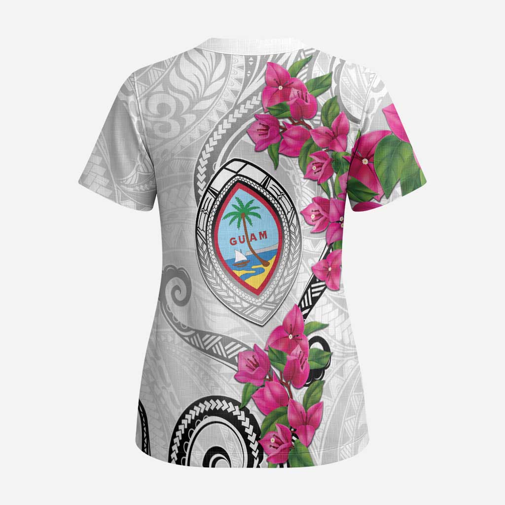 Guam Chamorro Scrub Top Curves Polynesian Tattoo Mix Bougainvillea LT05 - Polynesian Pride