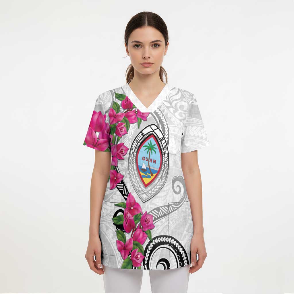 Guam Chamorro Scrub Top Curves Polynesian Tattoo Mix Bougainvillea LT05 - Polynesian Pride