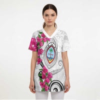 Guam Chamorro Scrub Top Curves Polynesian Tattoo Mix Bougainvillea LT05 - Polynesian Pride