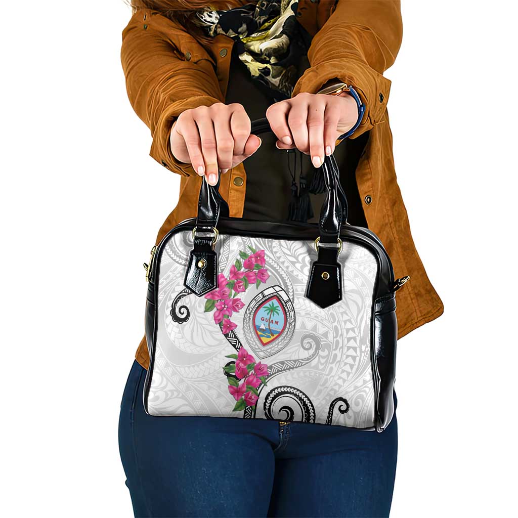 Guam Chamorro Shoulder Handbag Curves Polynesian Tattoo Mix Bougainvillea LT05 One Size White - Polynesian Pride