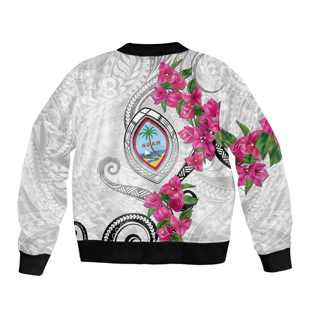 Guam Chamorro Sleeve Zip Bomber Jacket Curves Polynesian Tattoo Mix Bougainvillea LT05 - Polynesian Pride