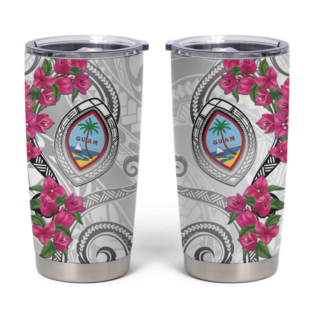 Guam Chamorro Tumbler Cup Curves Polynesian Tattoo Mix Bougainvillea LT05 White - Polynesian Pride