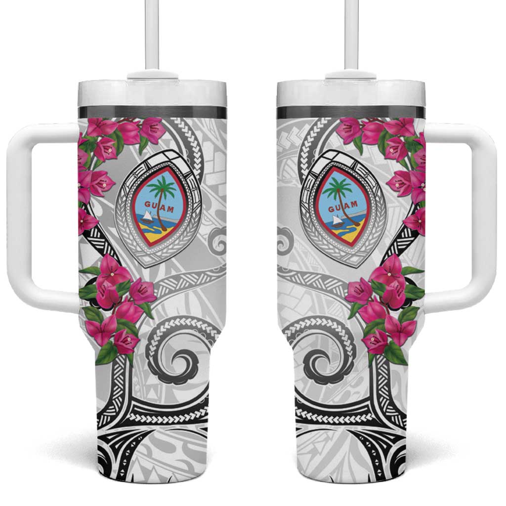Guam Chamorro Tumbler With Handle Curves Polynesian Tattoo Mix Bougainvillea LT05 One Size: 40 oz White - Polynesian Pride