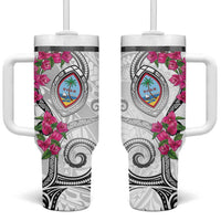 Guam Chamorro Tumbler With Handle Curves Polynesian Tattoo Mix Bougainvillea LT05 One Size: 40 oz White - Polynesian Pride