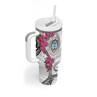 Guam Chamorro Tumbler With Handle Curves Polynesian Tattoo Mix Bougainvillea LT05 - Polynesian Pride