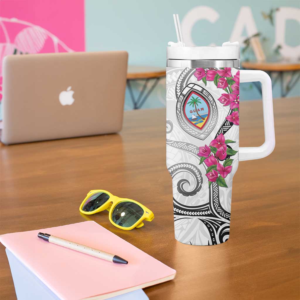 Guam Chamorro Tumbler With Handle Curves Polynesian Tattoo Mix Bougainvillea LT05 - Polynesian Pride
