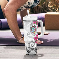 Guam Chamorro Tumbler With Handle Curves Polynesian Tattoo Mix Bougainvillea LT05 - Polynesian Pride
