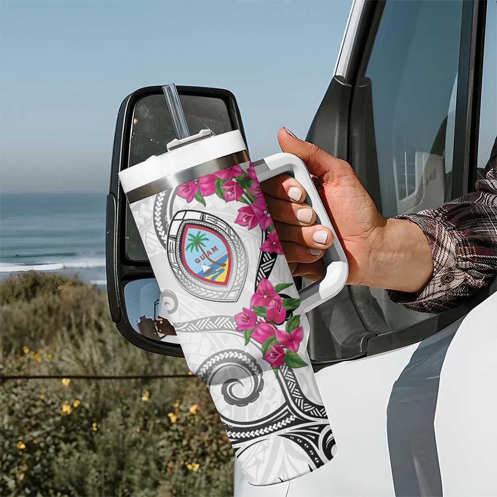 Guam Chamorro Tumbler With Handle Curves Polynesian Tattoo Mix Bougainvillea LT05 - Polynesian Pride