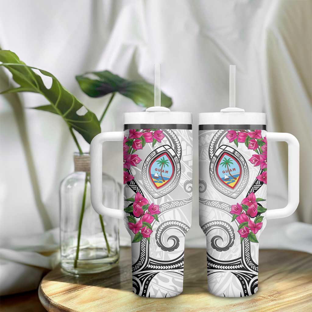 Guam Chamorro Tumbler With Handle Curves Polynesian Tattoo Mix Bougainvillea LT05 - Polynesian Pride