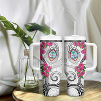 Guam Chamorro Tumbler With Handle Curves Polynesian Tattoo Mix Bougainvillea LT05 - Polynesian Pride