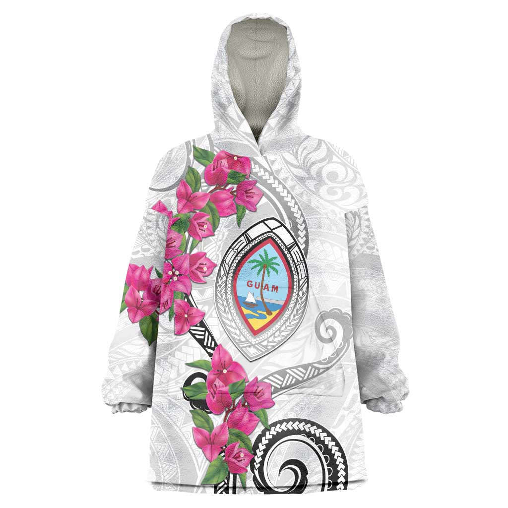 Guam Chamorro Wearable Blanket Hoodie Curves Polynesian Tattoo Mix Bougainvillea LT05 One Size White - Polynesian Pride