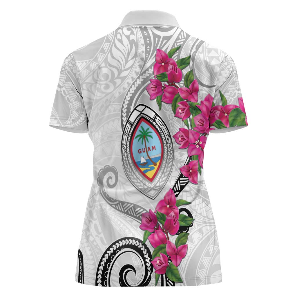Guam Chamorro Women Polo Shirt Curves Polynesian Tattoo Mix Bougainvillea LT05 - Polynesian Pride