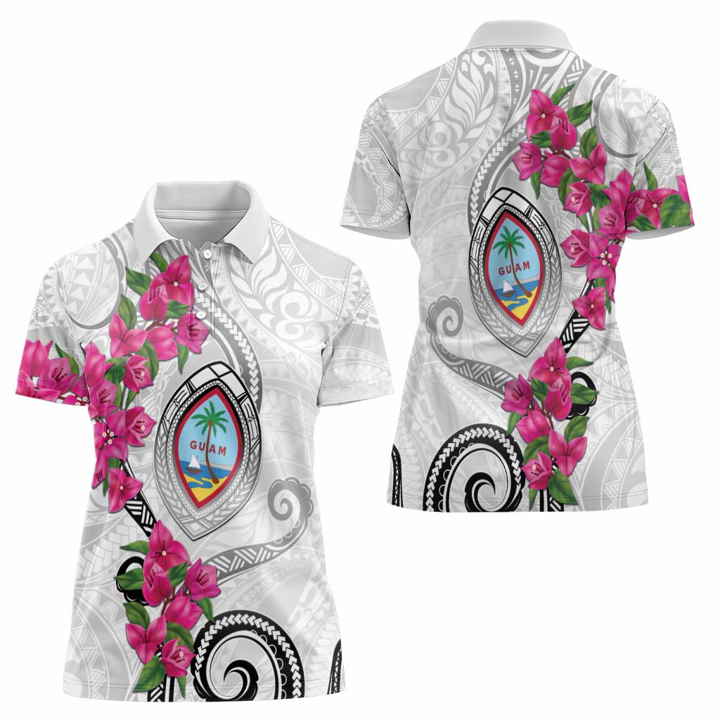 Guam Chamorro Women Polo Shirt Curves Polynesian Tattoo Mix Bougainvillea LT05 - Polynesian Pride