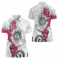 Guam Chamorro Women Polo Shirt Curves Polynesian Tattoo Mix Bougainvillea LT05 - Polynesian Pride