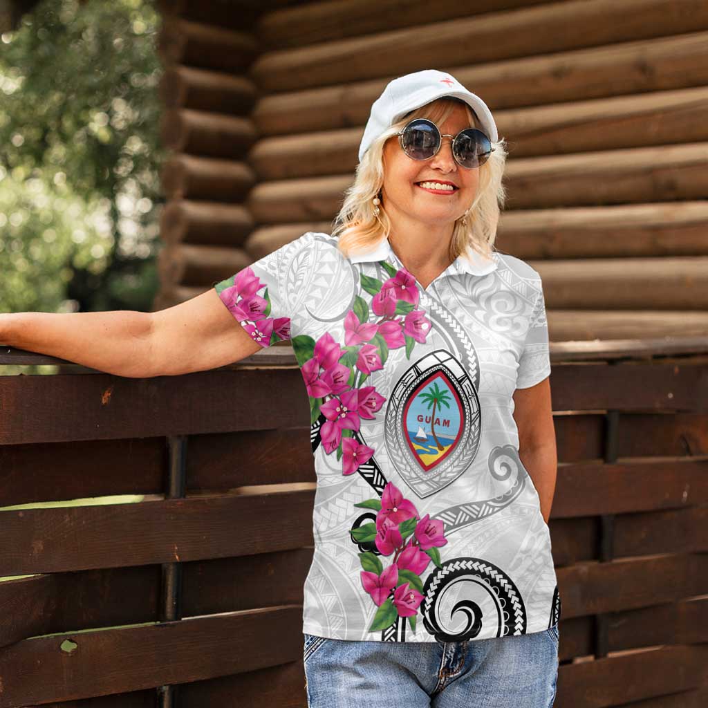 Guam Chamorro Women Polo Shirt Curves Polynesian Tattoo Mix Bougainvillea LT05 - Polynesian Pride