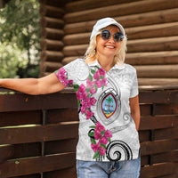 Guam Chamorro Women Polo Shirt Curves Polynesian Tattoo Mix Bougainvillea LT05 - Polynesian Pride