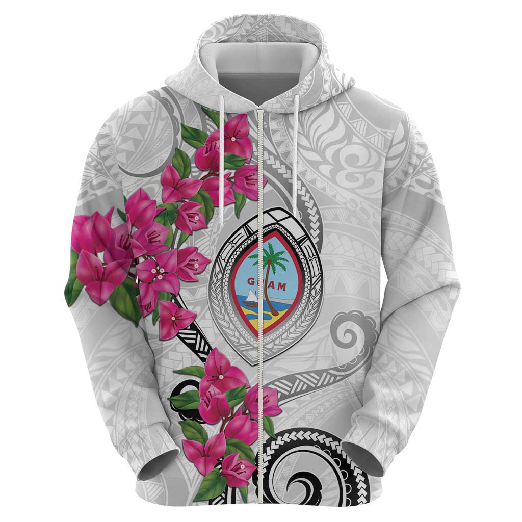 Guam Chamorro Zip Hoodie Curves Polynesian Tattoo Mix Bougainvillea LT05 - Polynesian Pride