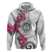 Guam Chamorro Zip Hoodie Curves Polynesian Tattoo Mix Bougainvillea LT05 Pullover Hoodie White - Polynesian Pride