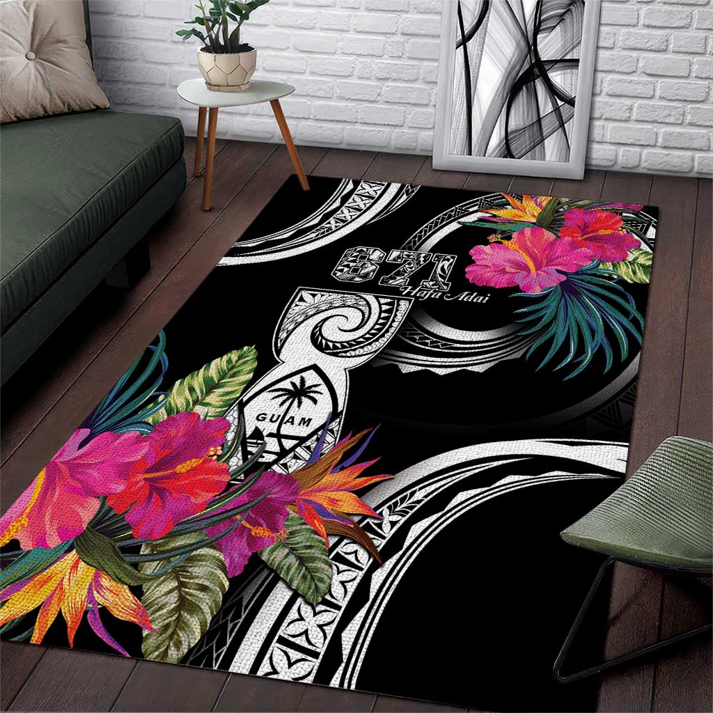 Hafa Adai Guam Area Rug Polynesian Tattoo Tropical Flowers LT05 Black - Polynesian Pride