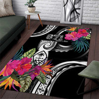 Hafa Adai Guam Area Rug Polynesian Tattoo Tropical Flowers LT05 Black - Polynesian Pride