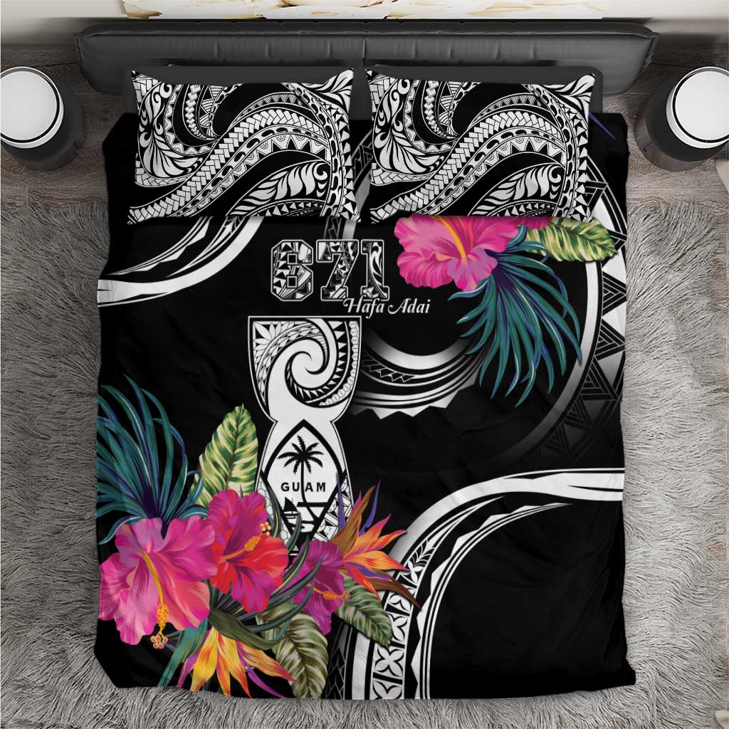 Hafa Adai Guam Bedding Set Polynesian Tattoo Tropical Flowers LT05 Black - Polynesian Pride