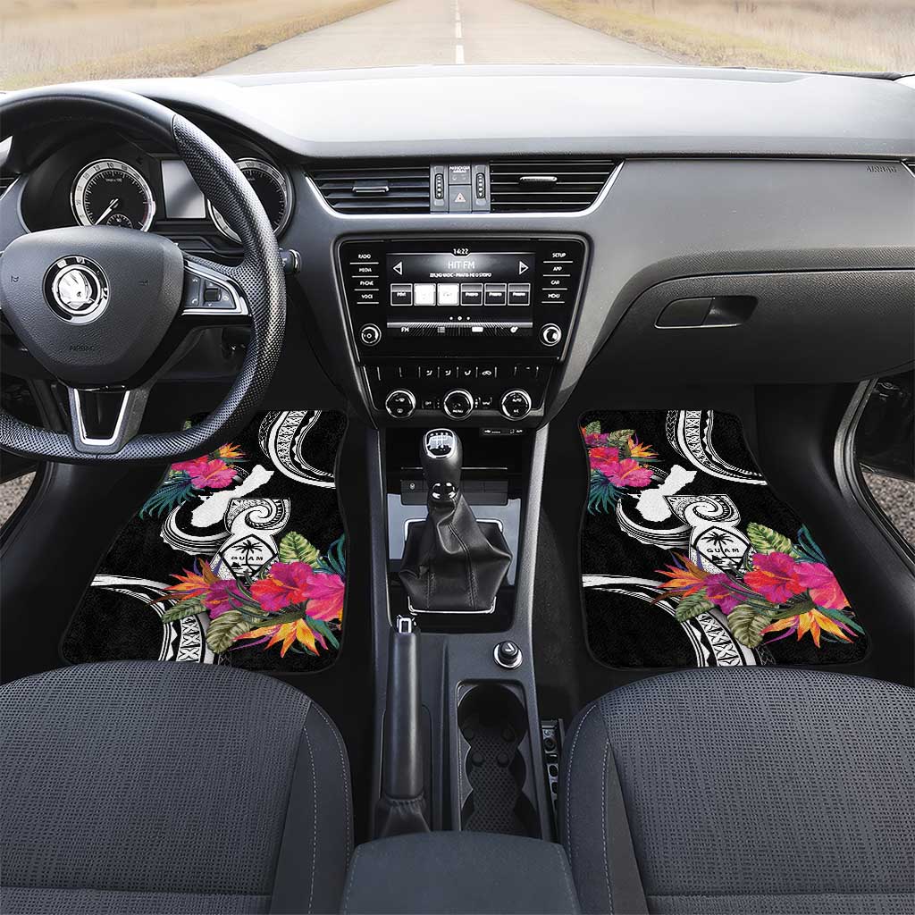Hafa Adai Guam Car Mats Polynesian Tattoo Tropical Flowers LT05 Set 2pcs - Front Black - Polynesian Pride