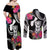 Hafa Adai Guam Couples Matching Off Shoulder Maxi Dress and Long Sleeve Button Shirt Polynesian Tattoo Tropical Flowers