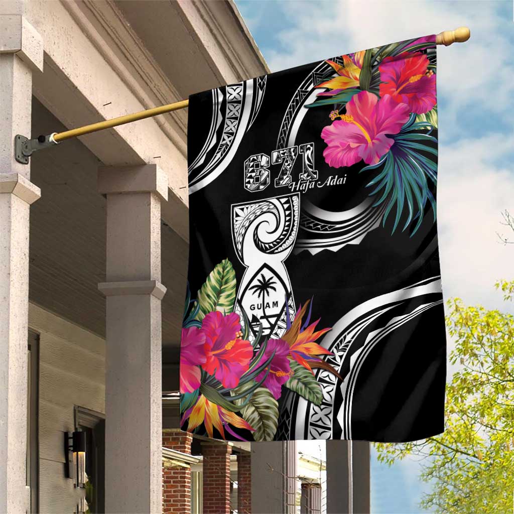 Hafa Adai Guam Garden Flag Polynesian Tattoo Tropical Flowers LT05 House Flag Black - Polynesian Pride