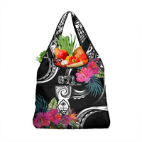 Hafa Adai Guam Grocery Bag Polynesian Tattoo Tropical Flowers LT05 1-pack One Size Black - Polynesian Pride