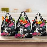 Hafa Adai Guam Grocery Bag Polynesian Tattoo Tropical Flowers LT05 3-pack One Size Black - Polynesian Pride
