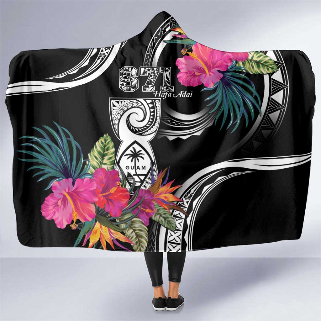 Hafa Adai Guam Hooded Blanket Polynesian Tattoo Tropical Flowers LT05 One Size Black - Polynesian Pride