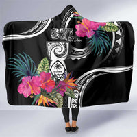 Hafa Adai Guam Hooded Blanket Polynesian Tattoo Tropical Flowers LT05 One Size Black - Polynesian Pride