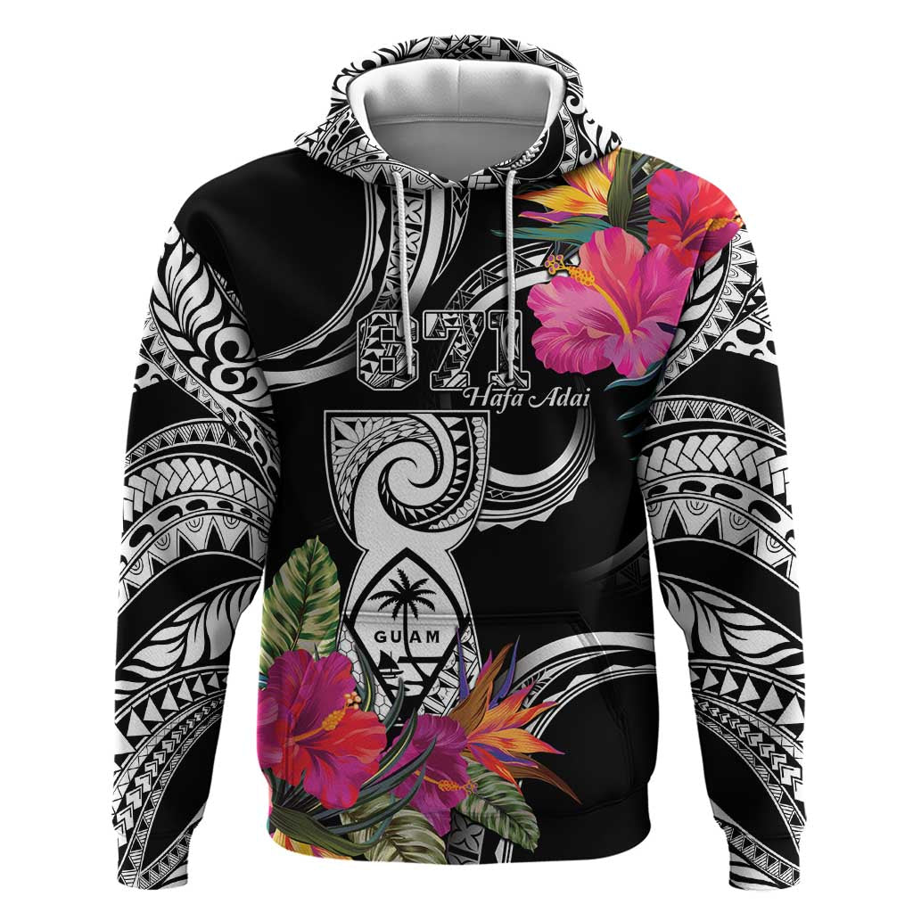 Hafa Adai Guam Hoodie Polynesian Tattoo Tropical Flowers LT05 Pullover Hoodie Black - Polynesian Pride