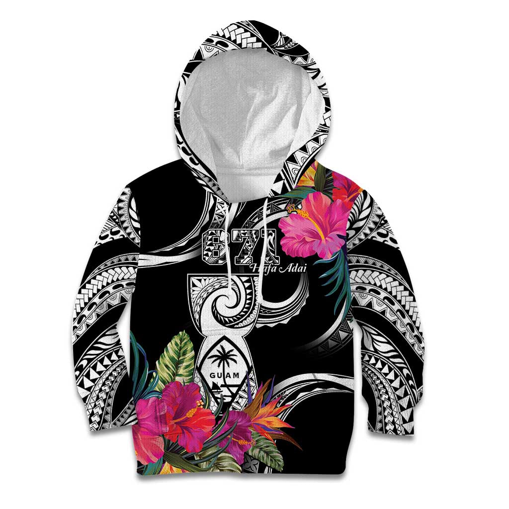 Hafa Adai Guam Kid Hoodie Polynesian Tattoo Tropical Flowers LT05 Hoodie Black - Polynesian Pride