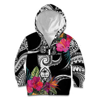 Hafa Adai Guam Kid Hoodie Polynesian Tattoo Tropical Flowers LT05 Zip Hoodie Black - Polynesian Pride