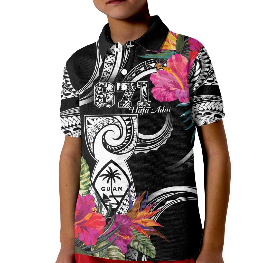 Hafa Adai Guam Kid Polo Shirt Polynesian Tattoo Tropical Flowers LT05 Kid Black - Polynesian Pride