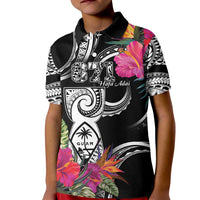 Hafa Adai Guam Kid Polo Shirt Polynesian Tattoo Tropical Flowers LT05 Kid Black - Polynesian Pride