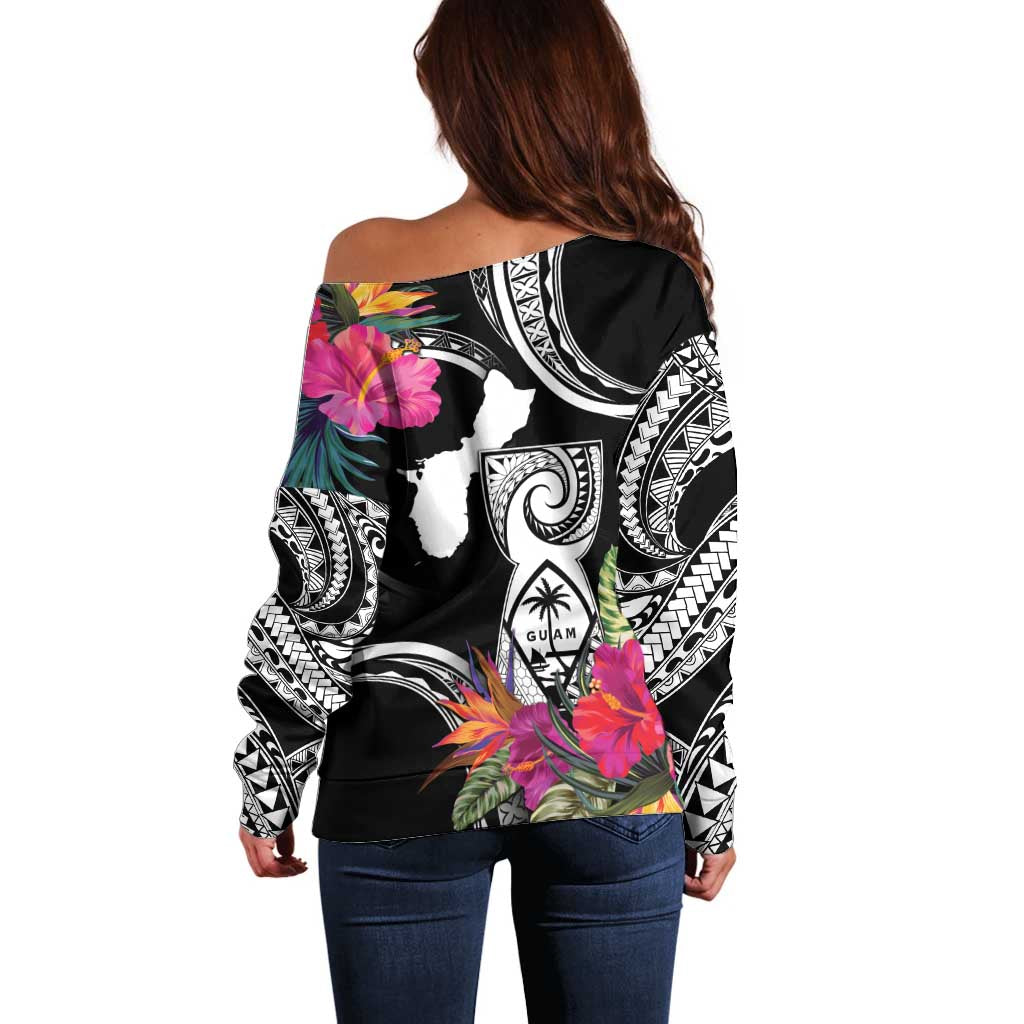 Hafa Adai Guam Off Shoulder Sweater Polynesian Tattoo Tropical Flowers LT05 - Polynesian Pride